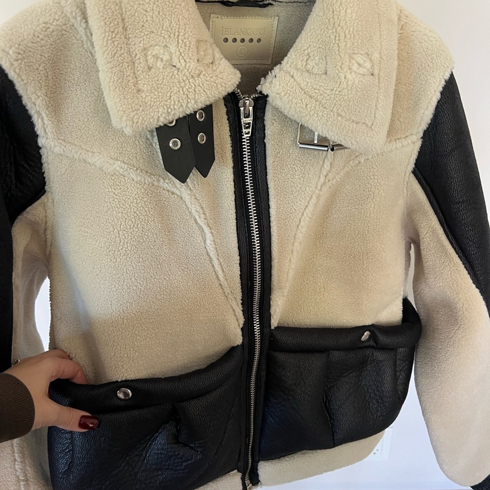 BlankNYC Faux Leather & Faux Shearling Jacket Women's Black and Cream Jacket - Picture 6 of 11
